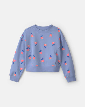 Girls Floral Fleece Pullover Sweatshirt - Blue/Pink, 