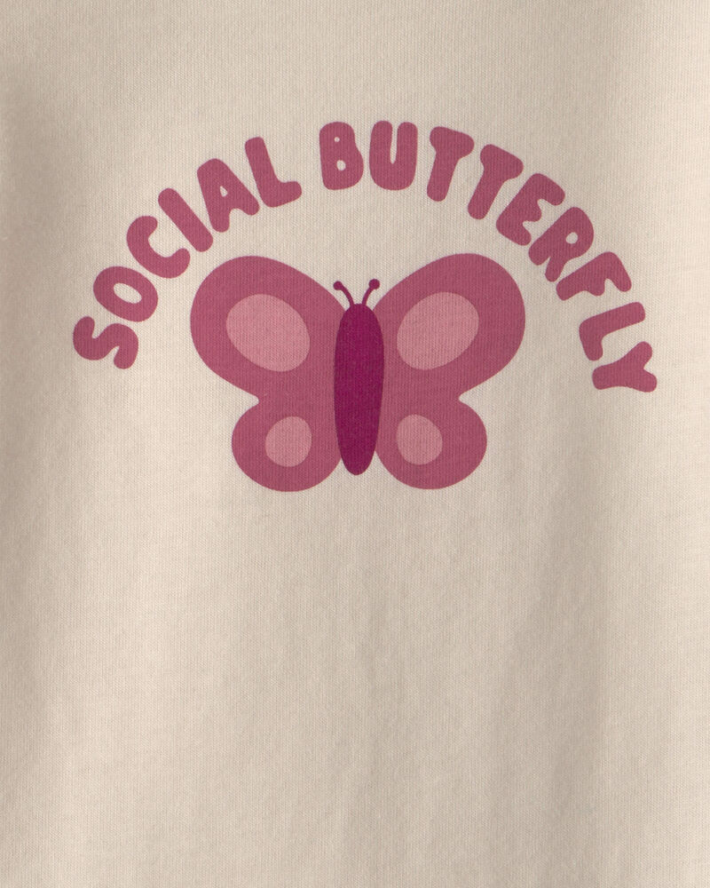 Baby Girl 'Social Butterfly' Long-Sleeve Graphic Bodysuit - Cream, image 2 of 3 slides