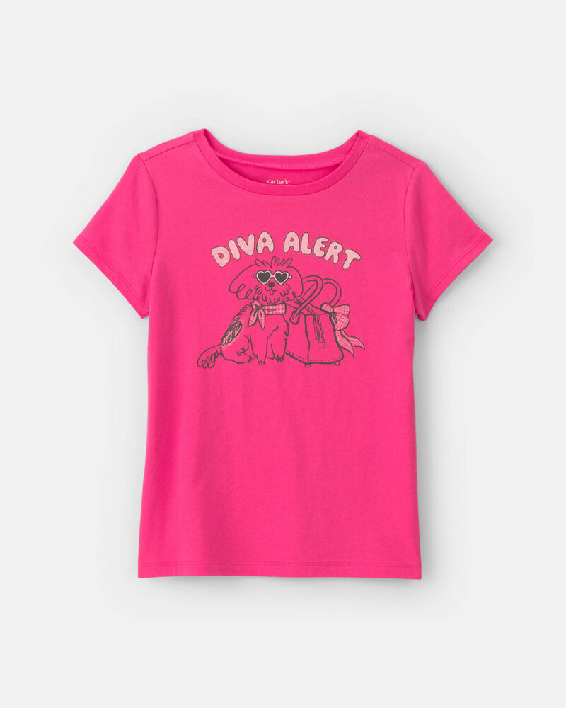 Girls 'Diva Alert' Dog Graphic Tee - Pink, image 1 of 3 slides