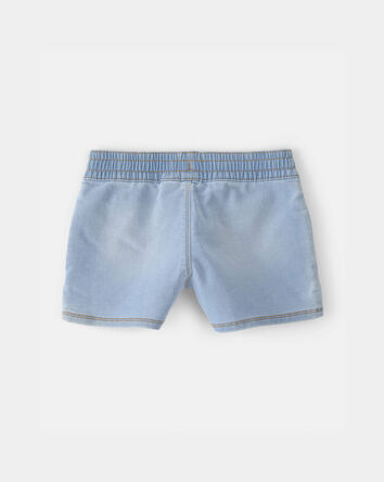 Girls Denim Drawstring Pull-On Shorts - Light Wash, 