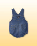 Baby Disney&copy; Winnie the Pooh Embroidered Stretch Denim Bubble Romper - Medium Wash, image 3 of 7 slides