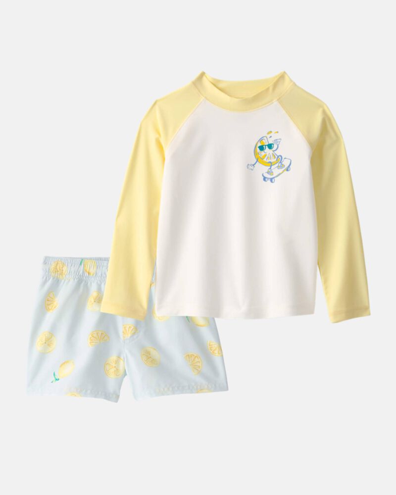 Toddler Boy 2-Piece Lemon Rashguard & Swim Trunk Set - Yellow/Blue/White, image 1 of 7 slides