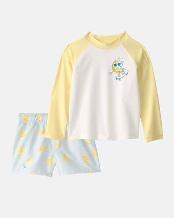 Toddler Boy 2-Piece Lemon Rashguard & Swim Trunk Set - Yellow/Blue/White, 