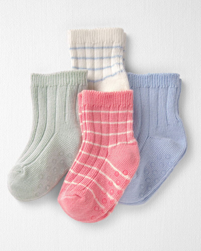 Baby Girl 4-Pack Slip Resistant Socks Made with Organic Cotton, image 1 of 3 slides