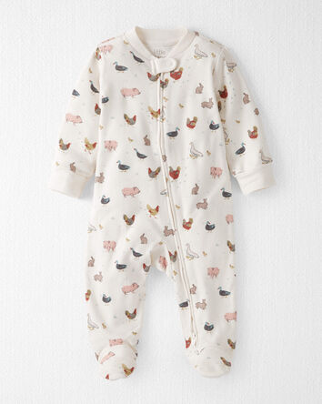Baby Organic Cotton Sleep & Play Pyjamas in Barnyard Tails Print, 