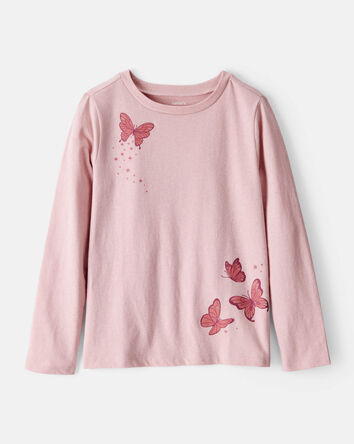 Girls Butterfly Long-Sleeve Graphic Tee - Pink, 