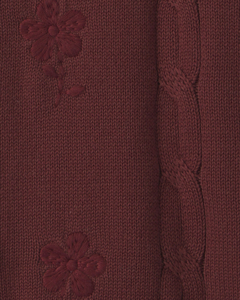Girls Organic Cotton Sweater Knit Embroidered Cardigan, image 3 of 3 slides
