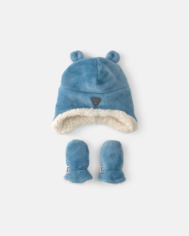 Boys Kombi Sherpa Hat and Mitten Set - Blue, image 1 of 1 slides