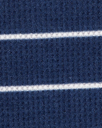 Enfant en bas âge Pyjama 2 pièces décontracté en tricot gaufré à rayures - Bleu marine, 