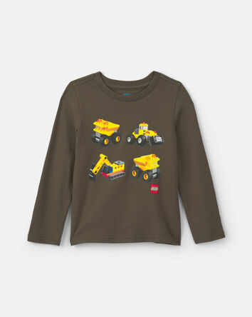 Tout-petit gar&ccedil;on &ndash; T-shirt manches longues &agrave; imprim&eacute; engin de construction LEGO &ndash; Vert olive, 