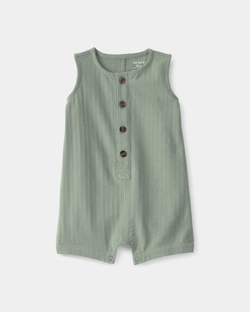 Baby Boy Solid Sleeveless Romper - Green, image 1 of 3 slides