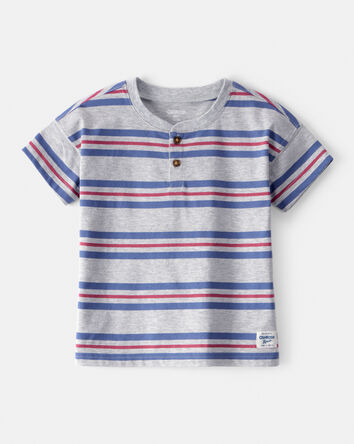 Tout-petit garçon - T-shirt henley rayé à manches courtes - Gris, 