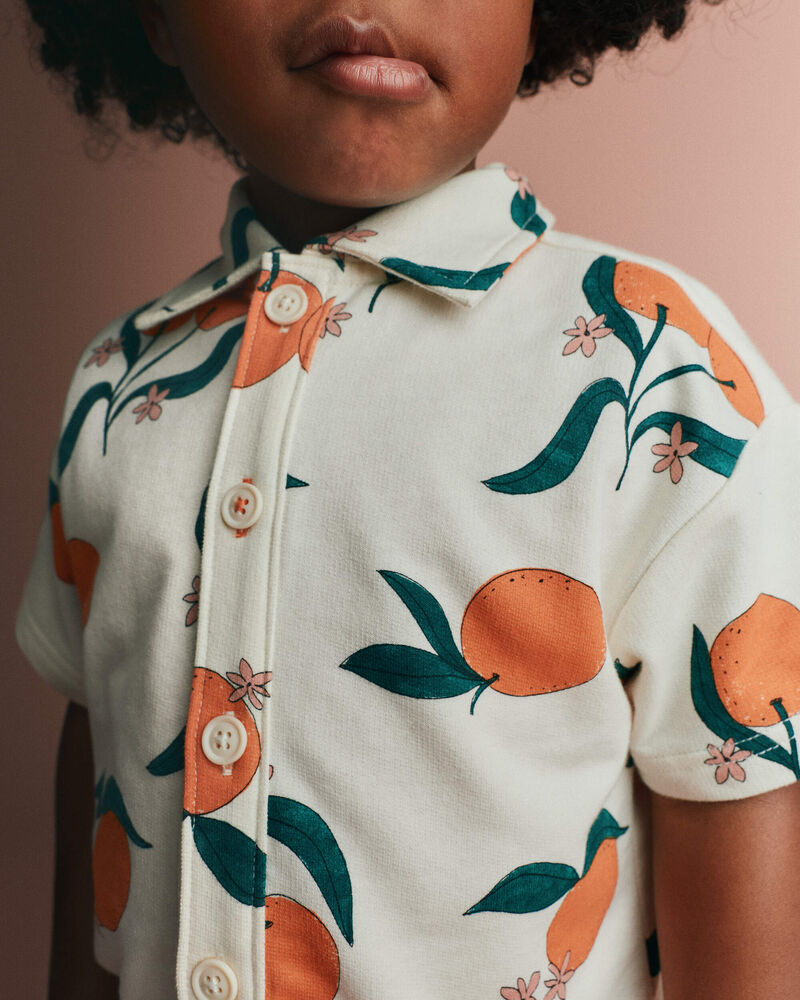 Tout-petit gar&ccedil;on - Chemise boutonn&eacute;e &agrave; manches courtes, motif Verger de cl&eacute;mentines - Cr&egrave;me, image 3 sur 6 diapositives