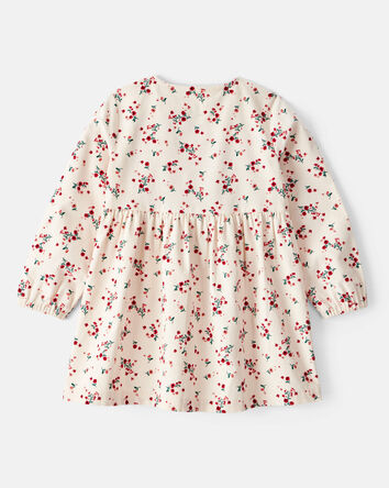 Tout-petit fille - Robe à manches longues en velours côtelé à imprimé floral - Blanc, 