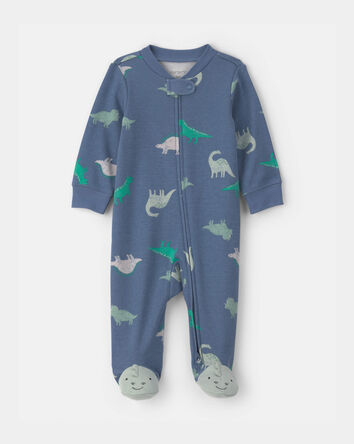 Baby Boy Dinosaur Foot Art Snug Fit Sleeper - Blue, 