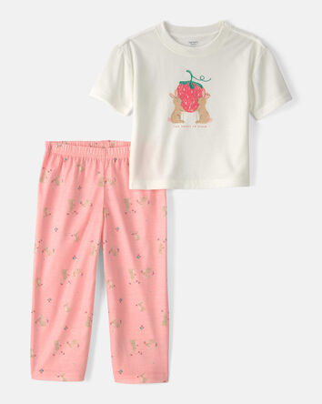 Toddler Girl Easter Bunny Loose Fit 2-Piece Pajama Set - Pink/Ivory, 