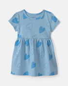 B&eacute;b&eacute; fille - Robe manches courtes &agrave; motif c&oelig;ur - Bleu, image 1 sur 3 diapositives