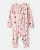 Baby Girl Deer & Floral Print PurelySoft Sleeper - Pink, image 1 of 8 slides