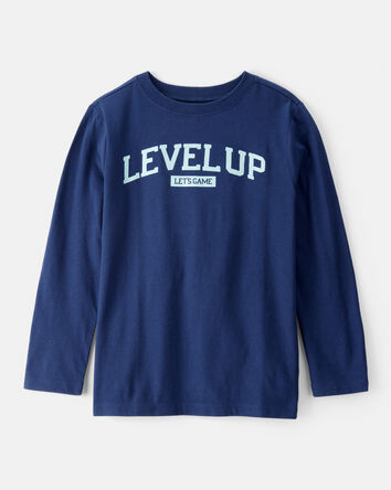 Garçons - T-shirt à manches longues à imprimé Level Up - Bleu marine, 