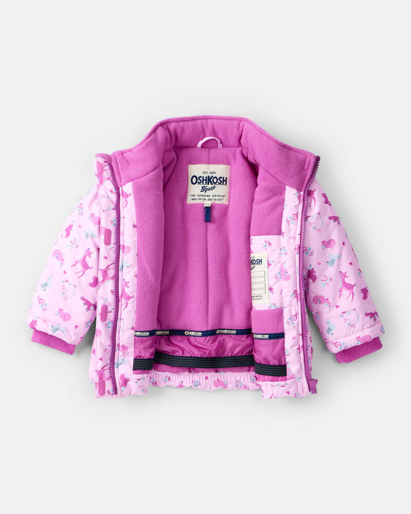 Toddler Girl 2-Piece Taslan Animal Print Snowsuit Set - Pink, image 3 of 13 slides