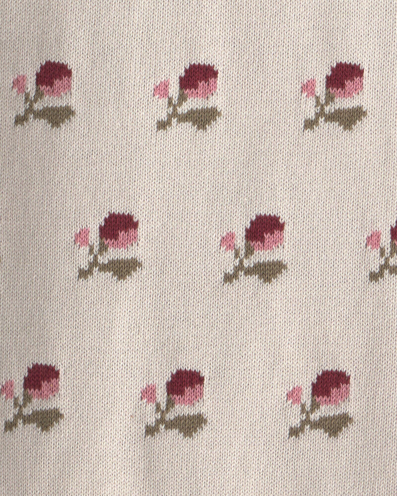 Filles - Chandail en tricot de coton biologique &agrave; motif jacquard floral, image 4 sur 4 diapositives