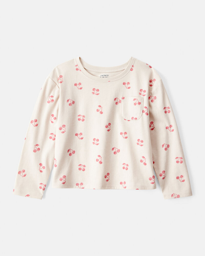 Girls Cherry Print Long-Sleeve Top - Cream, image 1 of 3 slides