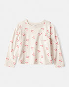 Girls Cherry Print Long-Sleeve Top - Cream, image 1 of 3 slides
