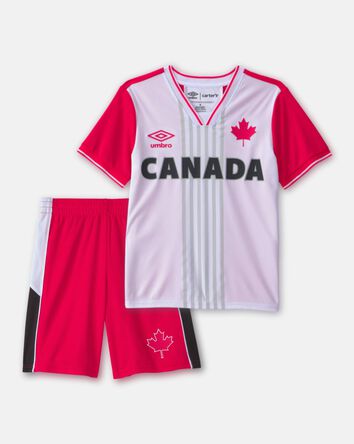 Kids 2-Piece Umbro Canada Soccer Jersey & Short Set - Red/White/Black, 