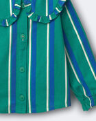 Toddler Girl Peter Pan Collar Top in Stripes - Green/Blue, image 6 of 6 slides