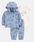 Baby 3-Piece Dog Print Little Cardigan Set, image 1 of 4 slides