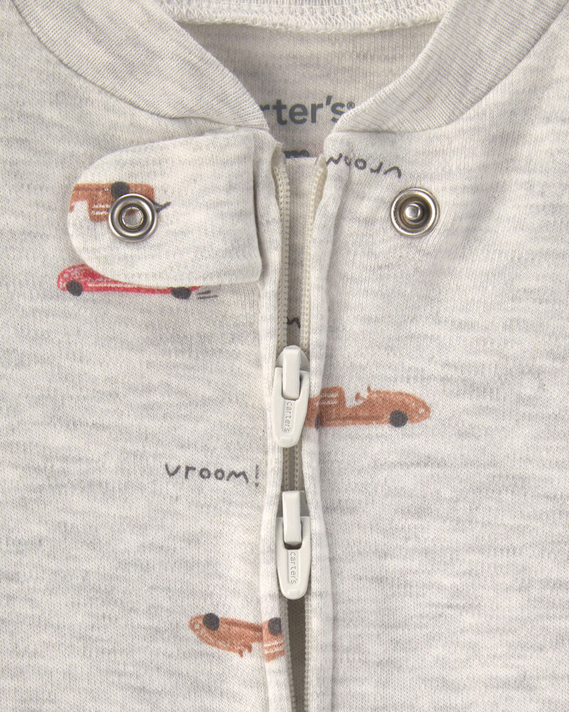 Baby Boy Race Car Cotton 2-Way Zip Sleeper - Grey, image 2 of 4 slides