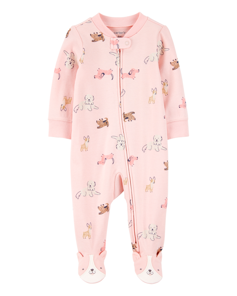 Baby Girl Dog Print 2-Way Zip Cotton Sleeper pyjamas, image 1 of 4 slides