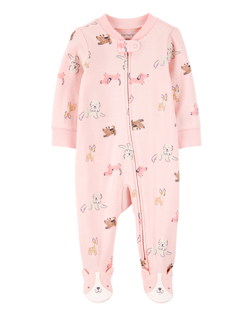 Baby Girl Dog Print 2-Way Zip Cotton Sleeper pyjamas, 