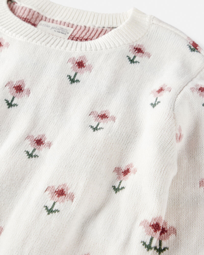 Girls Organic Cotton Sweater Knit in Wildflower Maze Print, image 2 of 4 slides