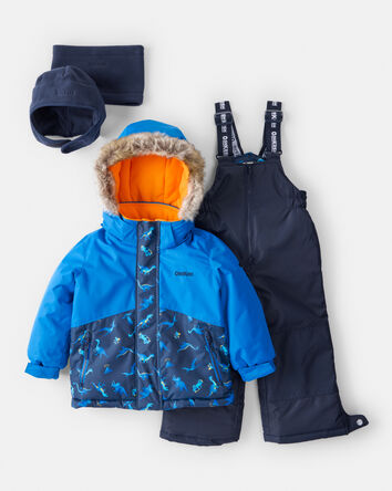 Baby Boy 2-Piece Taslan Dinosaur Print Snowsuit Set, 