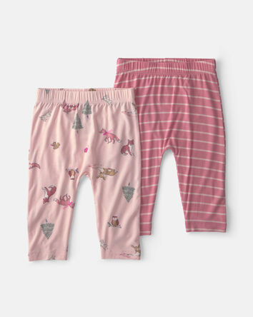 B&eacute;b&eacute; fille - Emballage 2 pantalons PurelySoft🅪 &agrave; motif Woodland &ndash; Rose, 