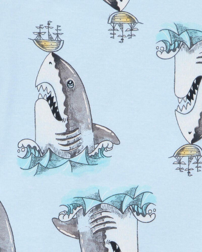 Kid Shark Print Snug Fit 4-Piece Pyjamas, image 3 of 4 slides