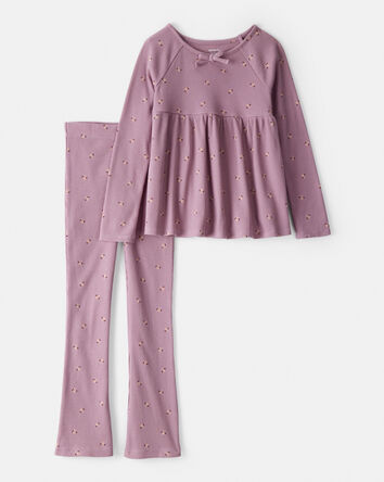 Girls Thermal Fashion Top & Flared Pant Set - Purple, 