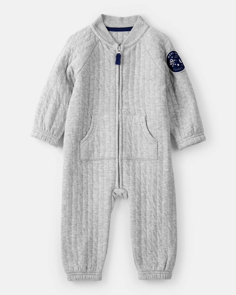 Baby Boy Space Quilted Long-Sleeve Jumpsuit - Grey, image 1 of 4 slides