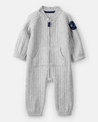 Baby Boy Space Quilted Long-Sleeve Jumpsuit - Grey, image 1 of 4 slides