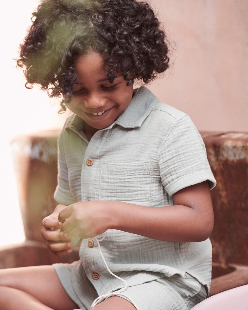 Toddler Boy 2-Piece Organic Cotton Gauze Set in Green, image 2 of 6 slides