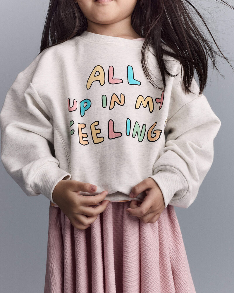 Toddler Girl 'In My Feelings' Wide-Arm Sweatshirt - Heathered Grey, image 4 of 6 slides