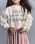 Toddler Girl 'In My Feelings' Wide-Arm Sweatshirt - Heathered Grey, image 4 of 6 slides