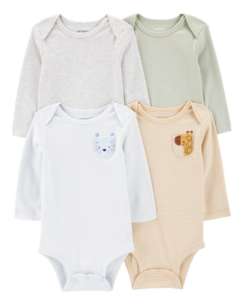 Baby 4-Pack Animal Pocket Bodysuits , 