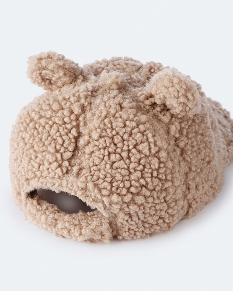 Toddler Bear Sherpa Baseball Hat - Tan, image 5 of 5 slides