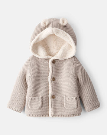 Bébé - Pull en coton à manches longues doublé en sherpa - Brun, 