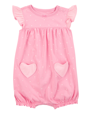Baby Heart Short-Sleeve Cotton Romper - Pink, 