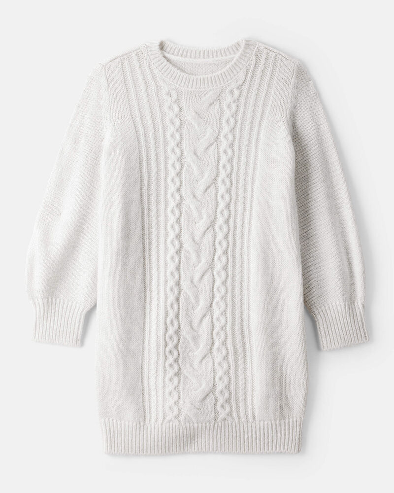 Girls Cable Knit Long-Sleeve Dress - Ivory, image 1 of 4 slides