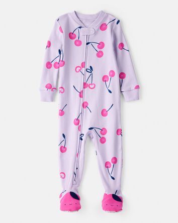 Toddler Girl Cherry 100% Cotton Snug Fit Footie 1-Piece Pyjamass - Purple, 