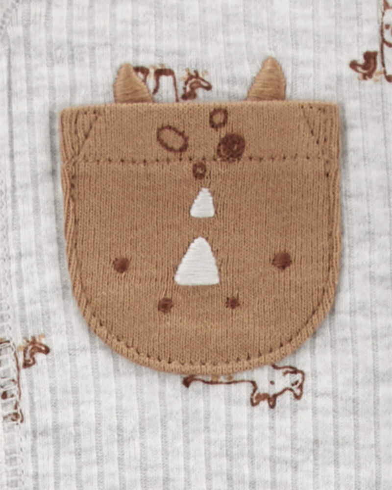 Bébé Grenouillère à boutons-pression à motif de rhinocéros brun, image 2 sur 3 diapositives